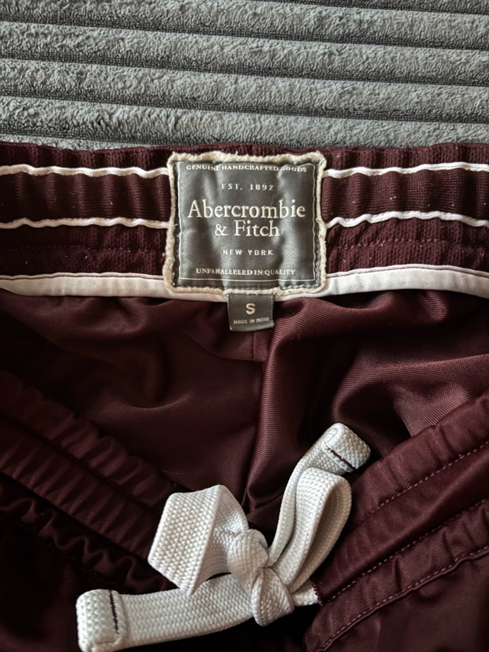 Abercrombie & Fitch Maroon Athletic Shorts with White Stripes - Picture 2 of 4